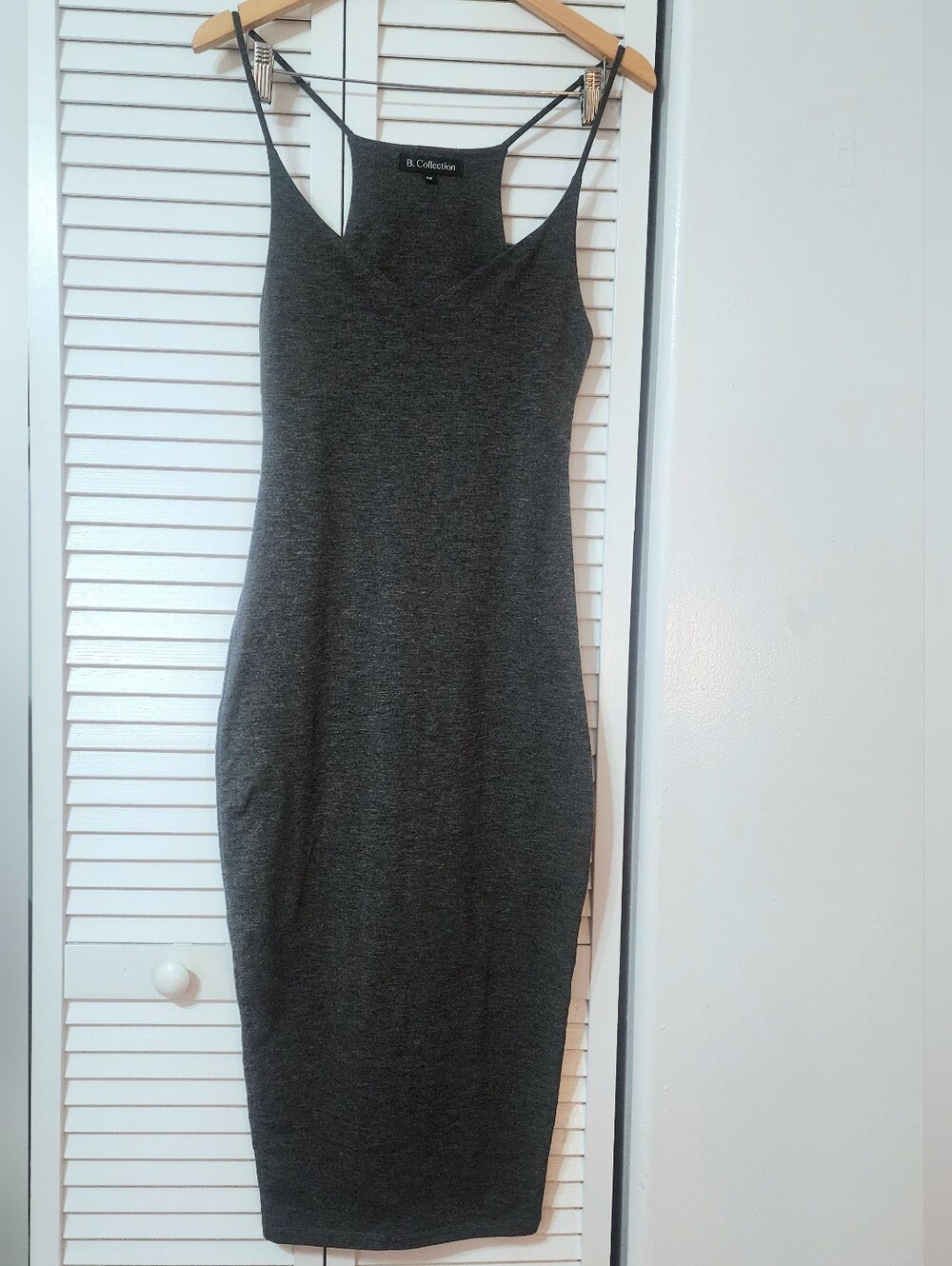 B. Collection Charcoal Gray Spaghetti-Strap Midi Dress